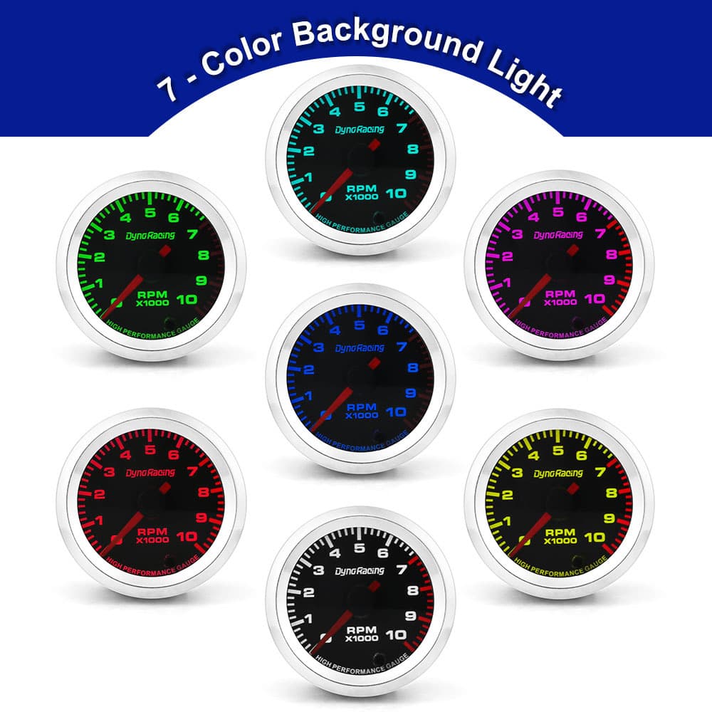 2'' 52mm Car Modification Tachometer 0-10000 RPM with Stepper Motor 7 Background Light Colors 12V