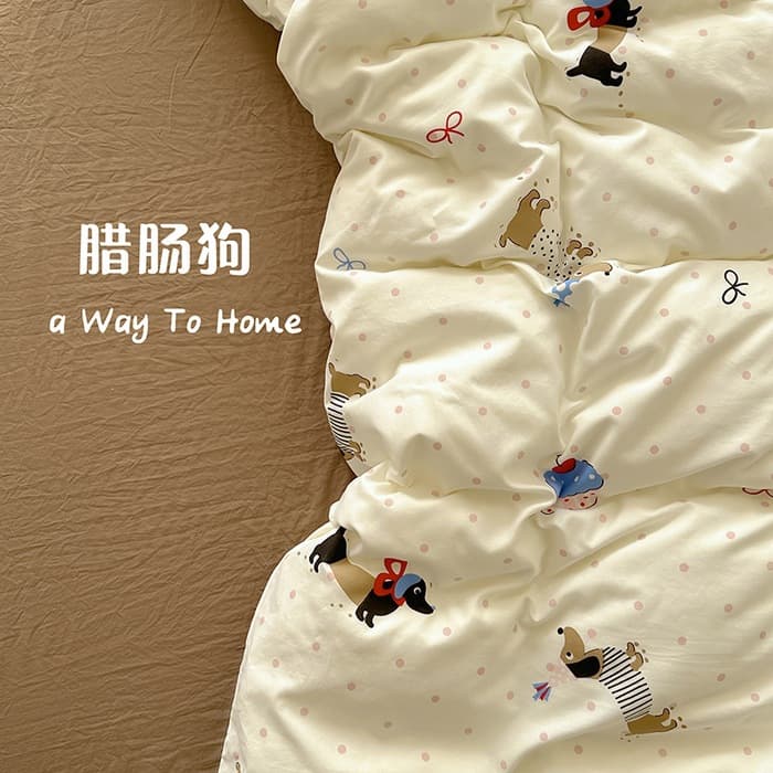 Cartoon printed water-washed cotton four-piece bedding set, student dormitory skin-friendly summer bed sheet with mattress cover