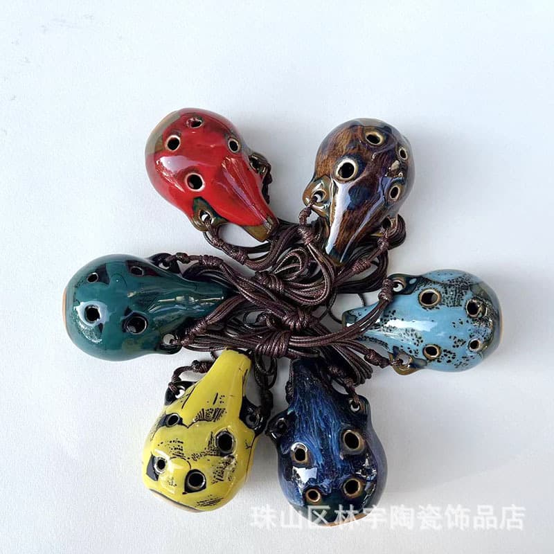 Small double-ear ocarina 6-hole pottery flute, scenic spot bestseller kiln-transformed ceramic craft, children's educational toy