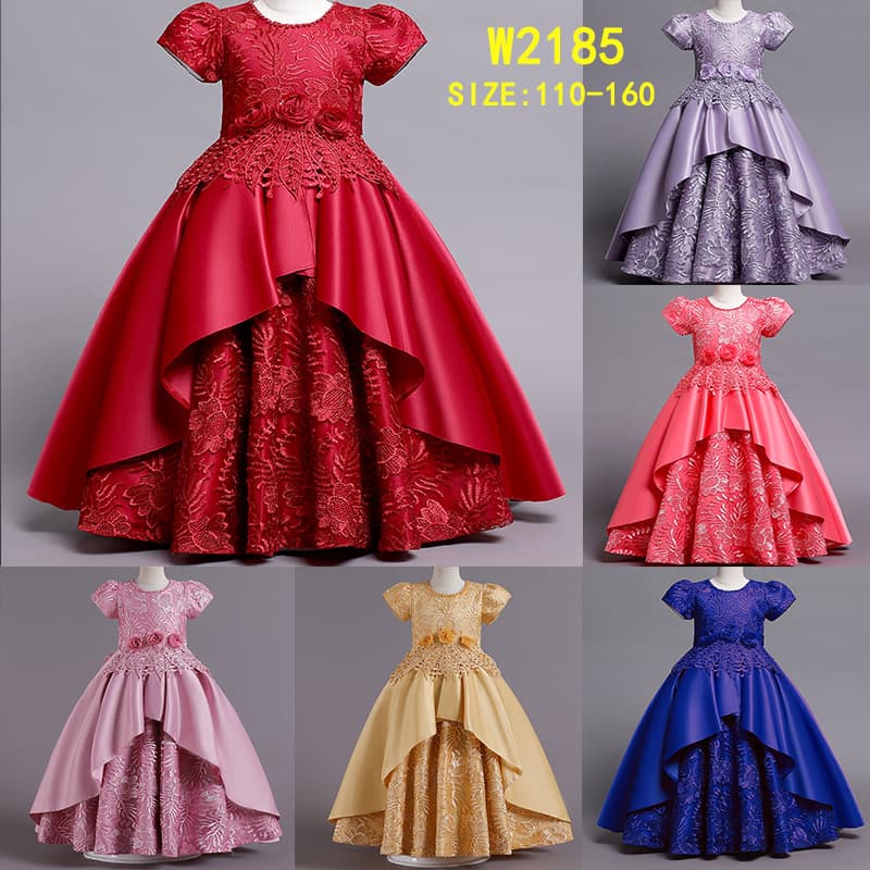 Stylish Embroidered Silk Gown Princess Dress For Girls Performance Outfits Children's Fashionable Clothing Fast Delivery