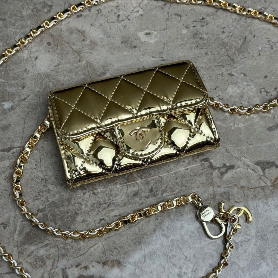 2025 New Summer Mini Laser Quilted Chain Lipstick Bag Patent Leather Glossy Small Waist Bag Single Shoulder Crossbody Women's Bag