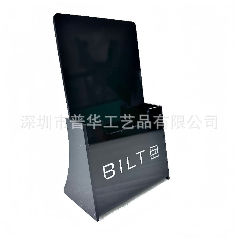 Customized acrylic plexiglass brochure display rack, A6 single-layer black transparent tri-fold brochure rack