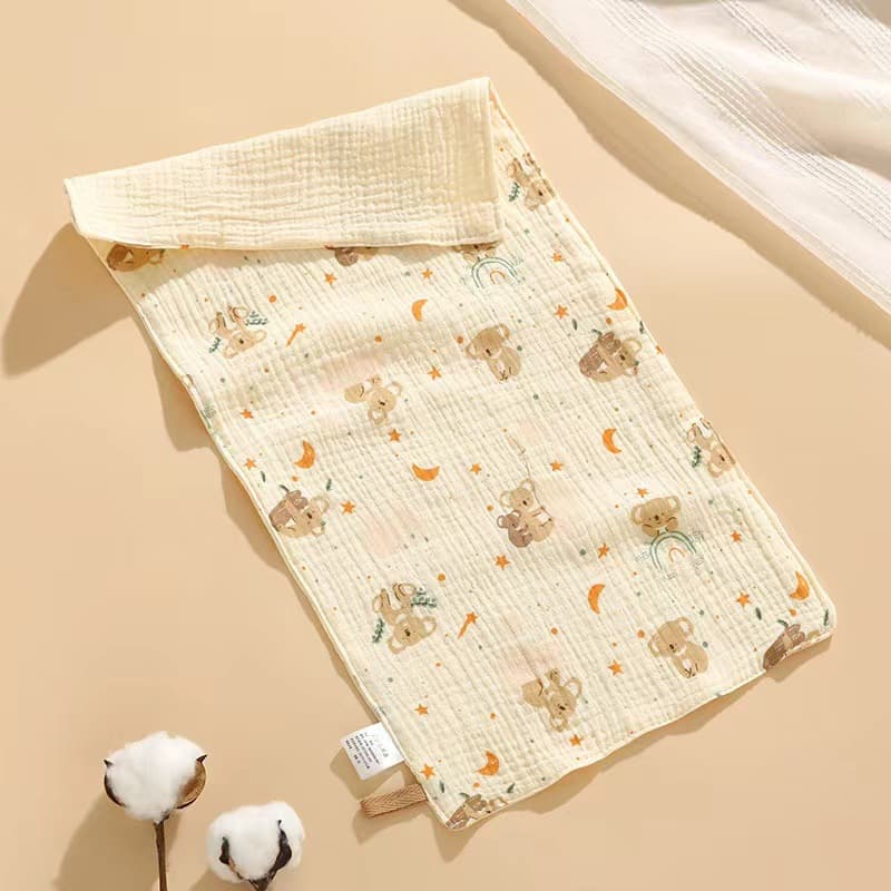 Children's Small Towels, 100% Cotton Four-Layer Crinkle Cloth, 25*50 cm Hangable Face and Hand Wipes for Kindergarten
