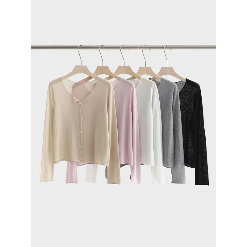 Summer Shiny Tencel Lyocell Knit Cardigan Round Neck Long Sleeve Lightweight Sun Protection Air Conditioning Cover-Up for Women 32189