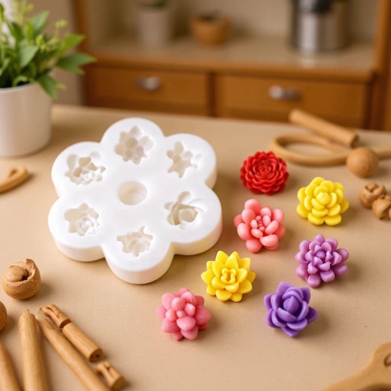 7-Hole Succulent Plant Silicone Mold DIY Flower Scented Candle Plaster Soap Chocolate Cake Ice Cube Mold