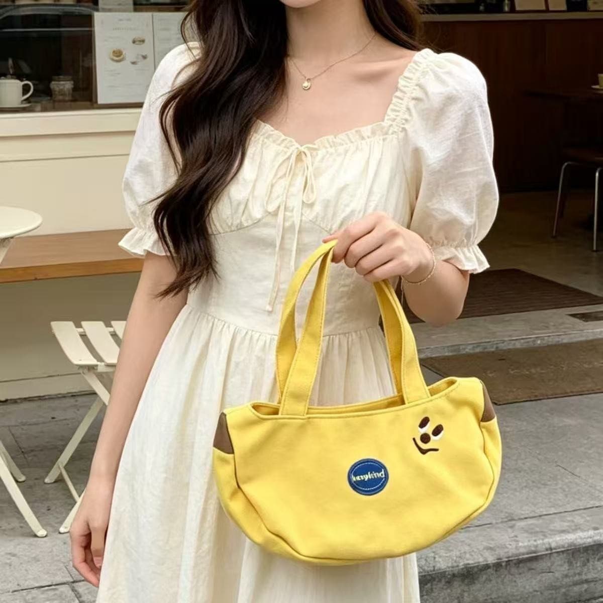 Cute Banana Canvas Handbag Female Student Cartoon Lunch Bag Small Commuting Storage Bag Versatile Girly Style