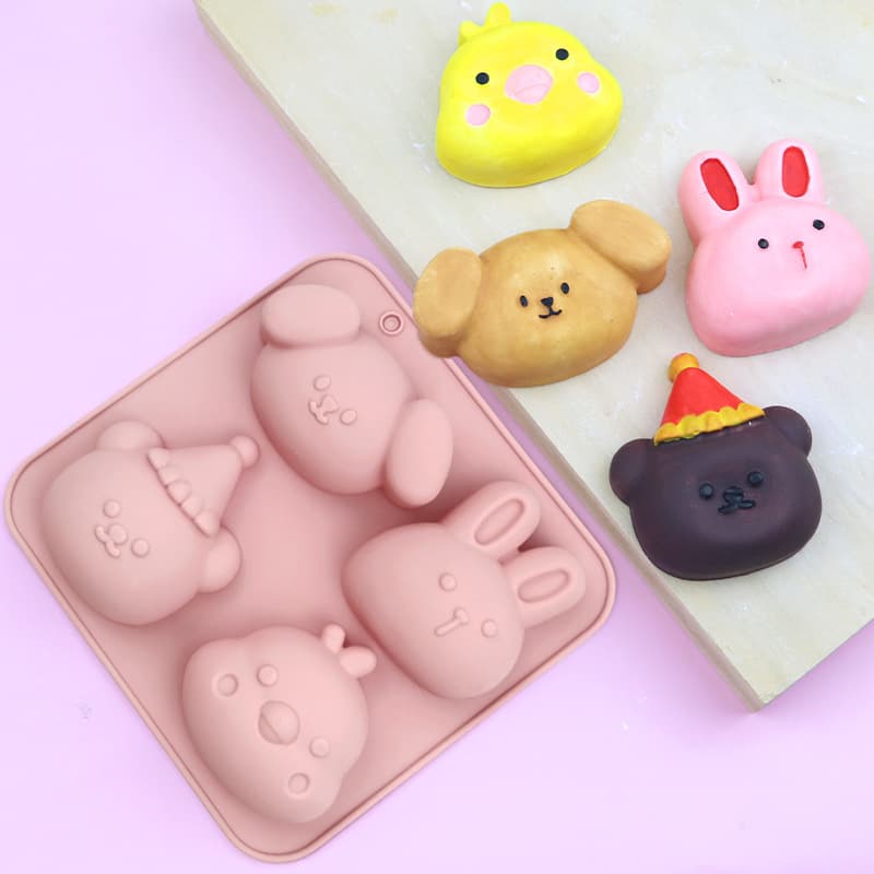 In Stock: 4 Even Cute Chick Bear Cartoon Silicone Cake Mold DIY Bread Baking Cold Handmade Soap Mold