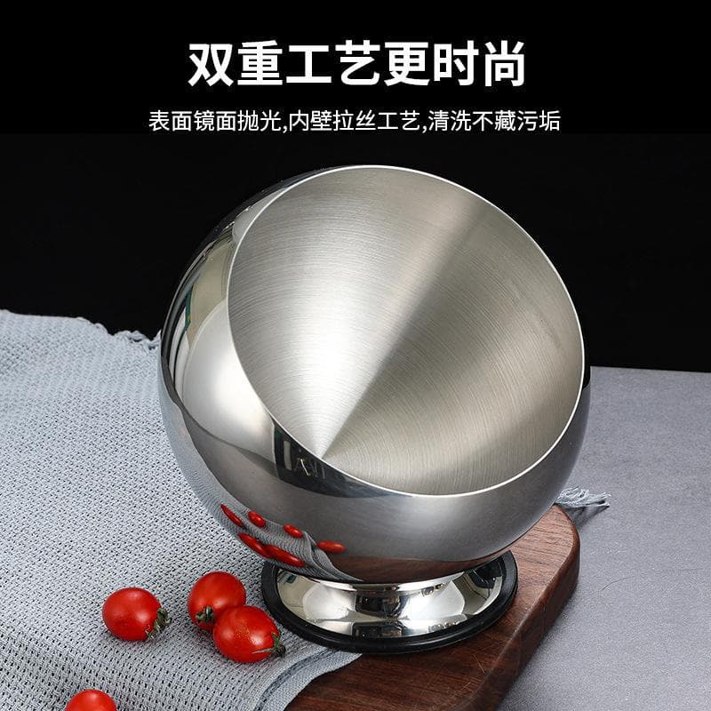 Korean Stainless Steel Mixing Bowl, Creative Slanted Rim Sauce Dish, Restaurant Self-Service Sauce Bowl with Lid, Spherical Small Condiment Cup