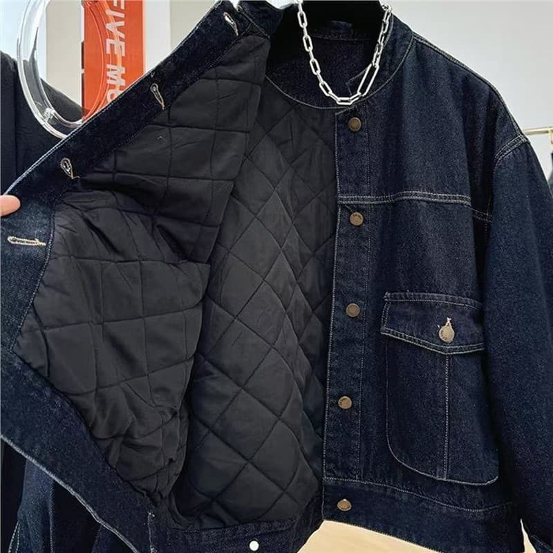 Korean style casual chic loose denim jacket, unique short cotton coat/jacket, 2025 women's outerwear autumn and winter style