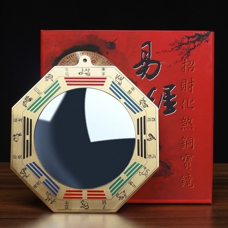 King Wen Feng Shui Copper Bagua Mirror Zodiac Copper Compass Mirror Pendant Home Office Feng Shui Pendant Copper Ornament Pendant