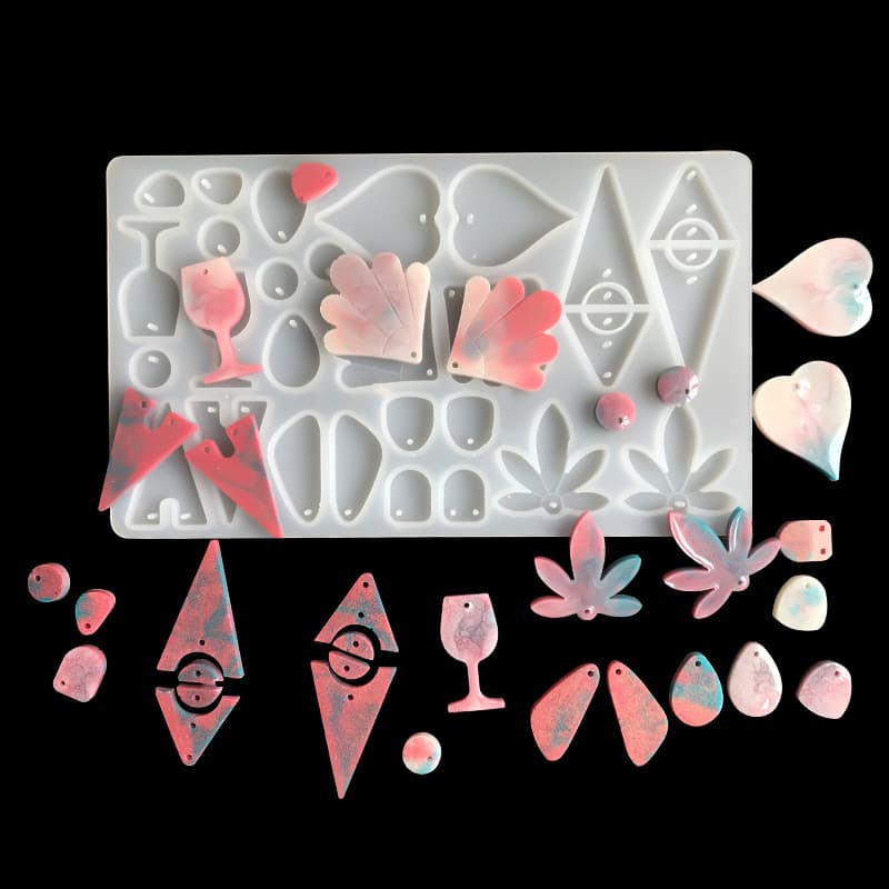 DIY Epoxy Resin Mold Maple Leaf Heart Geometric Earring Wine Glass Earring Pendant Silicone Mold Mirror Resin Mold