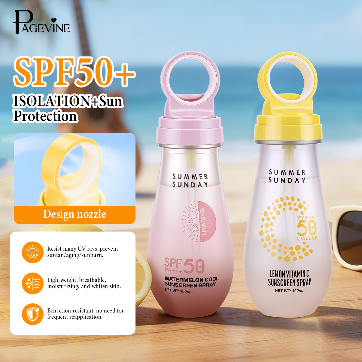 Cross-border PAGE VINE watermelon spray high-power anti-UV small aperture anti-sweat refreshing oil control moisturizing foreign trade