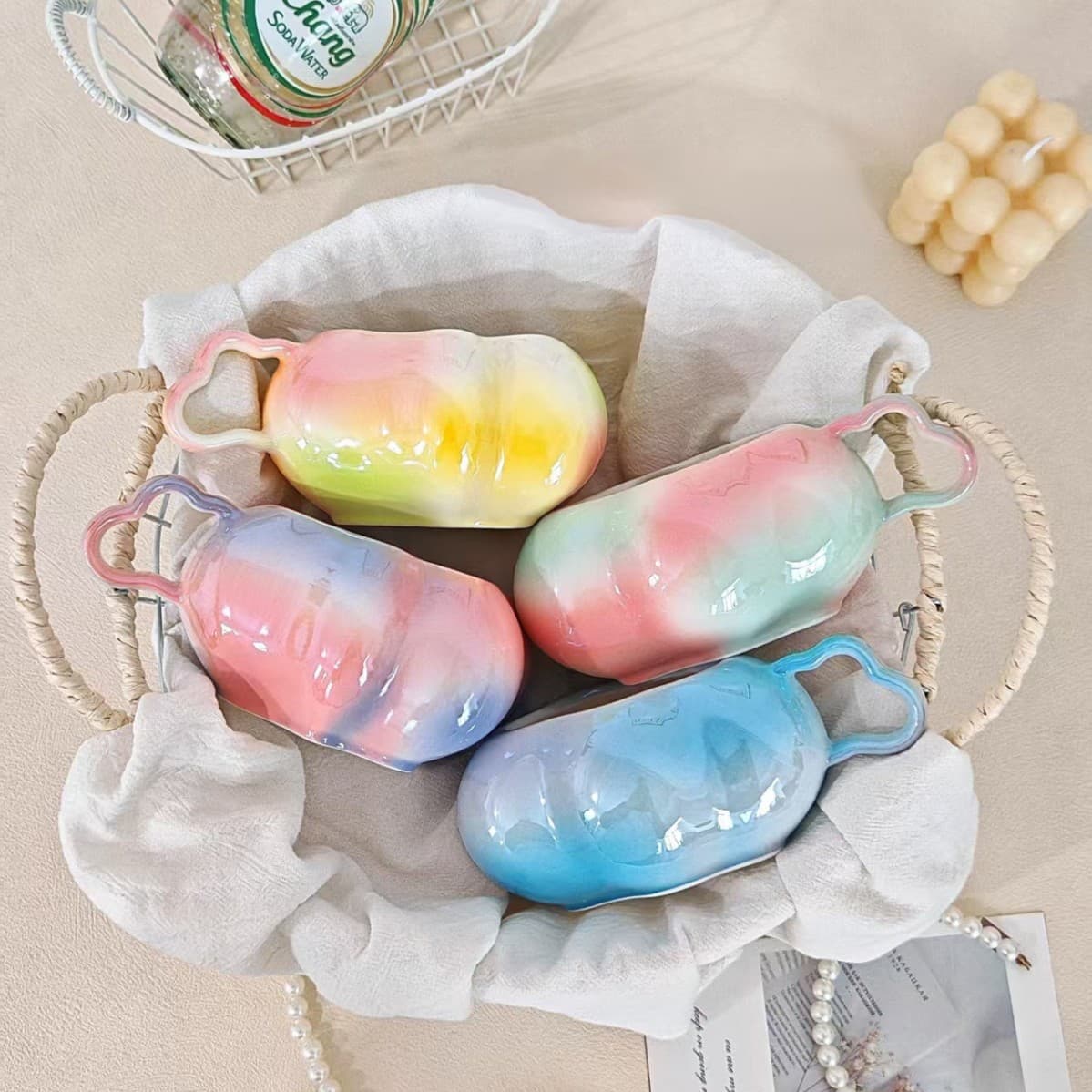 New cross-border ing pearlescent rainbow cloud cup hand-painted underglaze color ceramic cup afternoon tea drinking cup