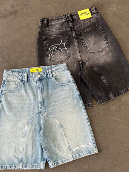 European and American cross-border retro casual American street embroidery trend loose Harajuku washed denim shorts summer