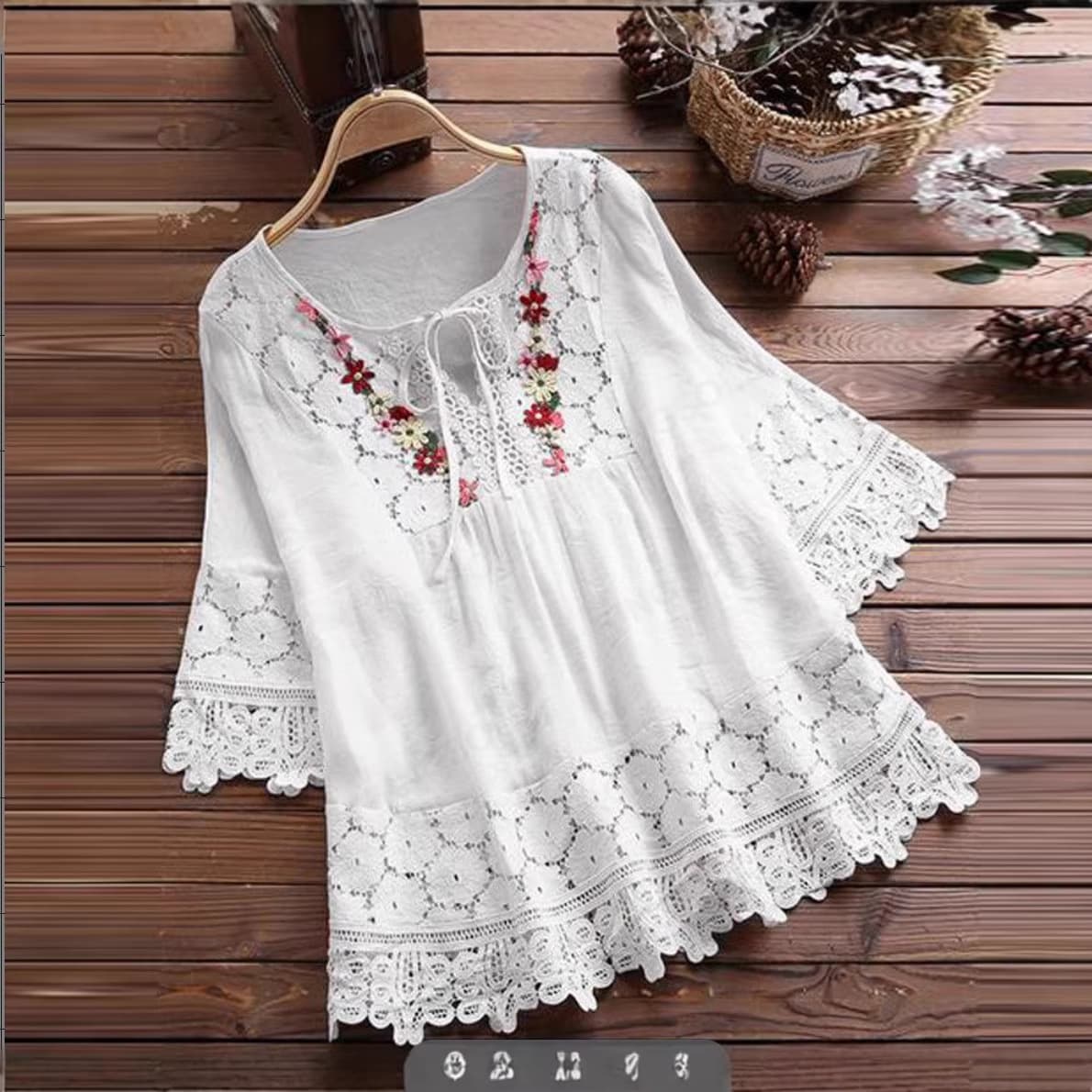 Cross-Border Hot Selling New Summer Amazon Cotton-Linen Lace Trim Elegant Loose Fit Women's Top