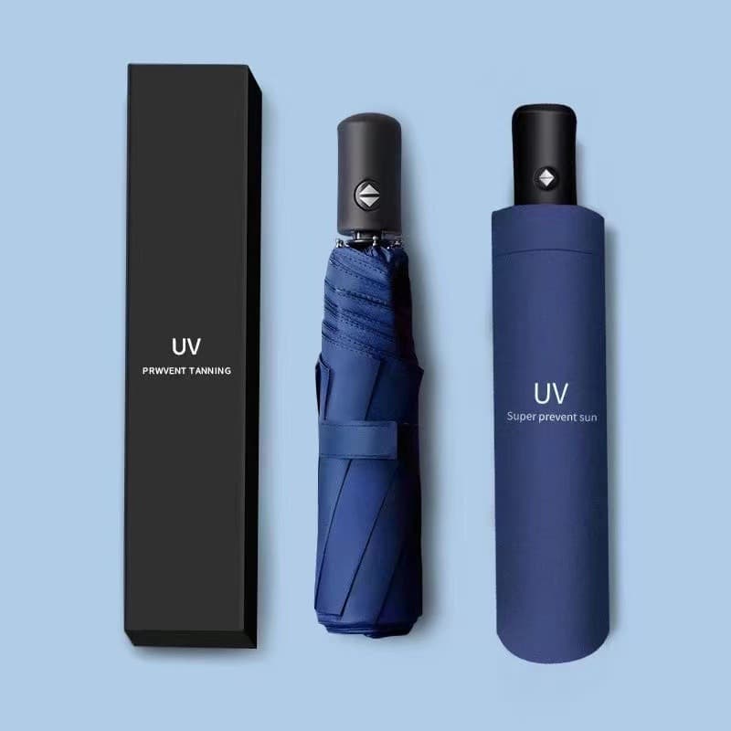 Advertising umbrella with printed LOGO, three-fold thickened black coating UV full-automatic sun and rain umbrella, folding sunshade.