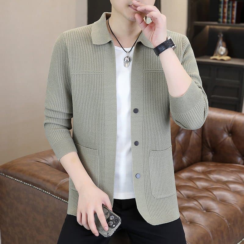 2026 Autumn/Winter New Knitted Cardigan Jacket Men's Slim-fit Height-boosting Sweater Youth Casual Sweater Wholesale