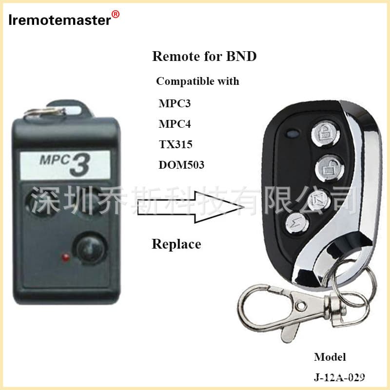 315MHz EBAY AliExpress garage door Remote Control compatible with BND MPC3 Remote Control
