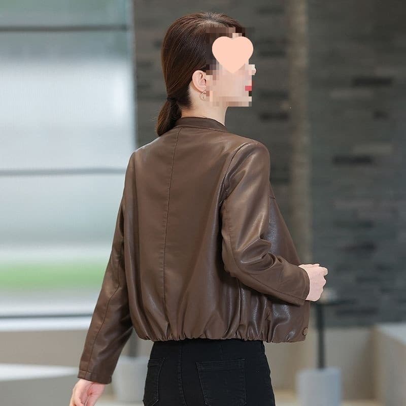 Loose and Slim Fit Leather Jacket for Women, Short Coat, Spring and Fall New Arrival, Korean Style for Petite, Casual Motorcycle Jacket, Coffee