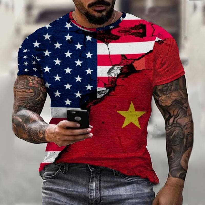USA Flag 3D Print Retro Harajuku Fashion Trendy Men's T-Shirt Oversized Size Export E-commerce Best Seller DIY
