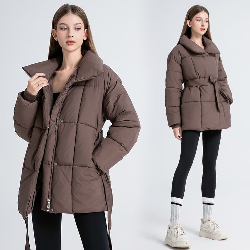 Oversized Winter Puffer Coat for Cross-Border Trade, Thickened Warm Cotton Jacket with Waist Cinching, European and American Style Quilted Cotton Coat