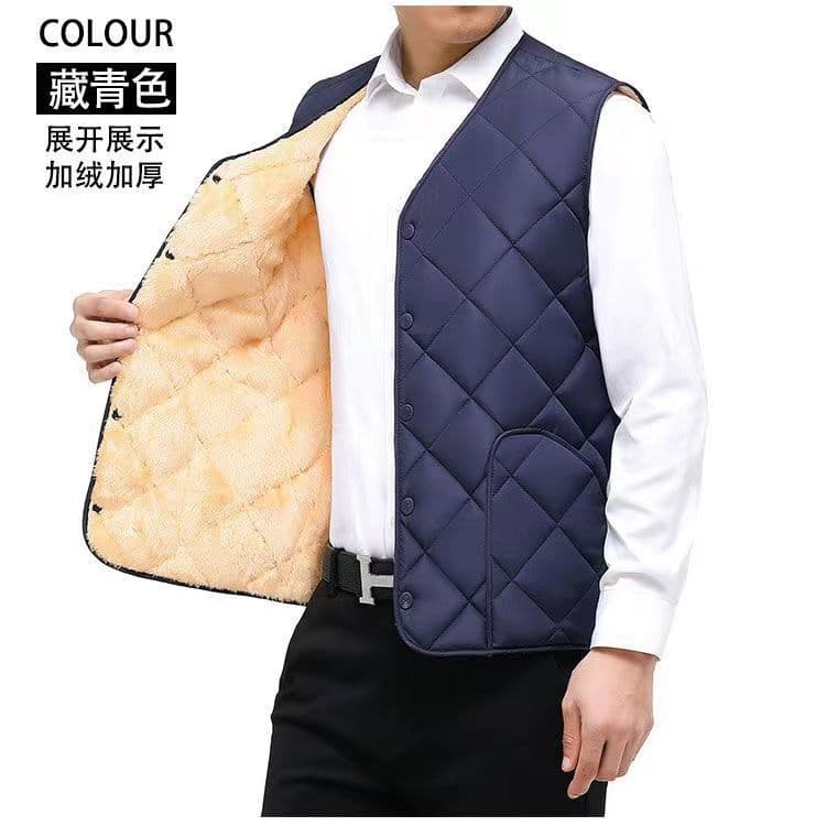 New Fleece-Lined Down Cotton Vest, Men's Autumn and Winter Lightweight Large Size Elderly Outerwear Warm Vest, Dad's Outfit
