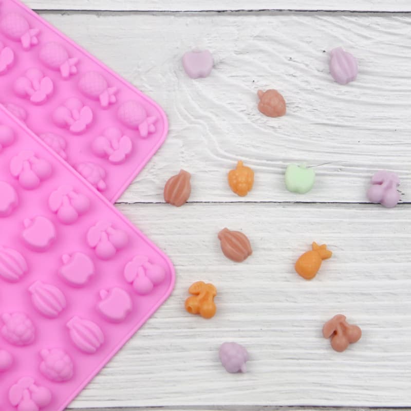 Xingka Mini Candy 66-Cavity Fruit Silicone Mold, Fruit Candy Jelly Mold Lollipop, Wax Seal Standing Mold