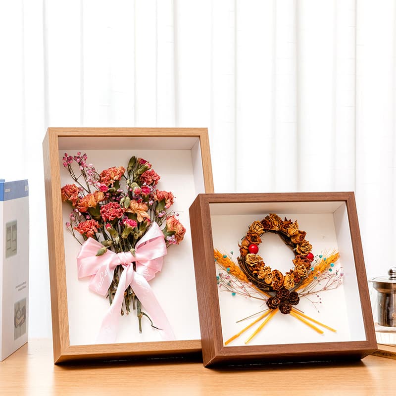 3D recessed dried flower frame wholesale in 6", 8", 10", A4, A3 sizes, handmade paper rose mounting, lighted frames factory.