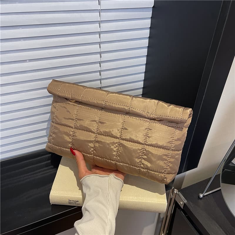 2025 Fall New Trendy Plaid Foldable Portable Small Square Bag Cross-border Fashion Embroidered Clutch Makeup Bag Women