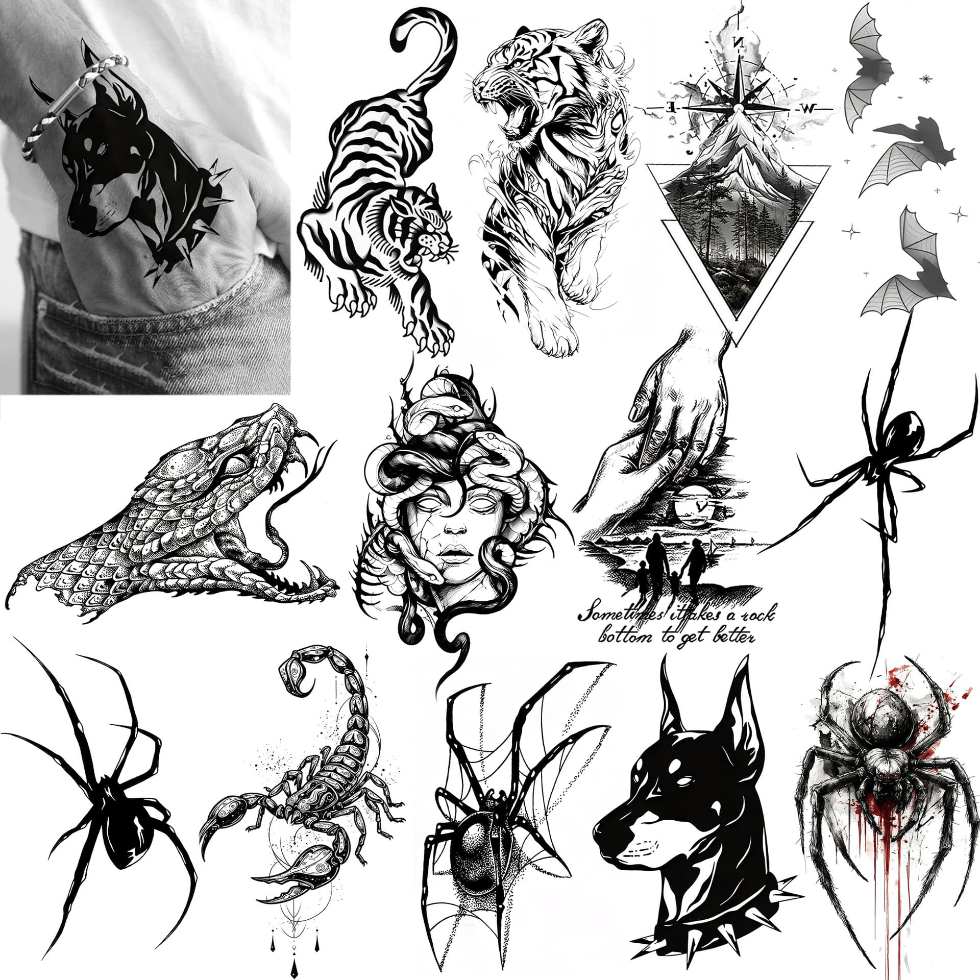 New Cross-border Animal Tattoo Stickers Water Transfer Temporary Tattoos Tiger Spider European American Style for SHEIN Amazon Tattoo
