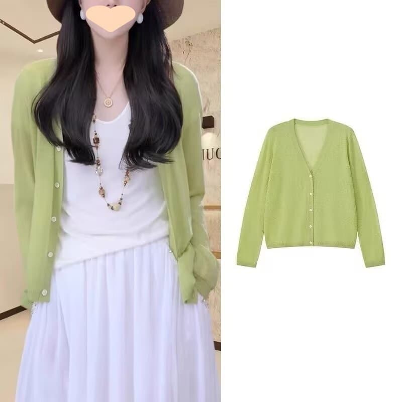 Plus Size Women's Summer Thin Knit Cardigan Loose Fit Long Sleeve Top
