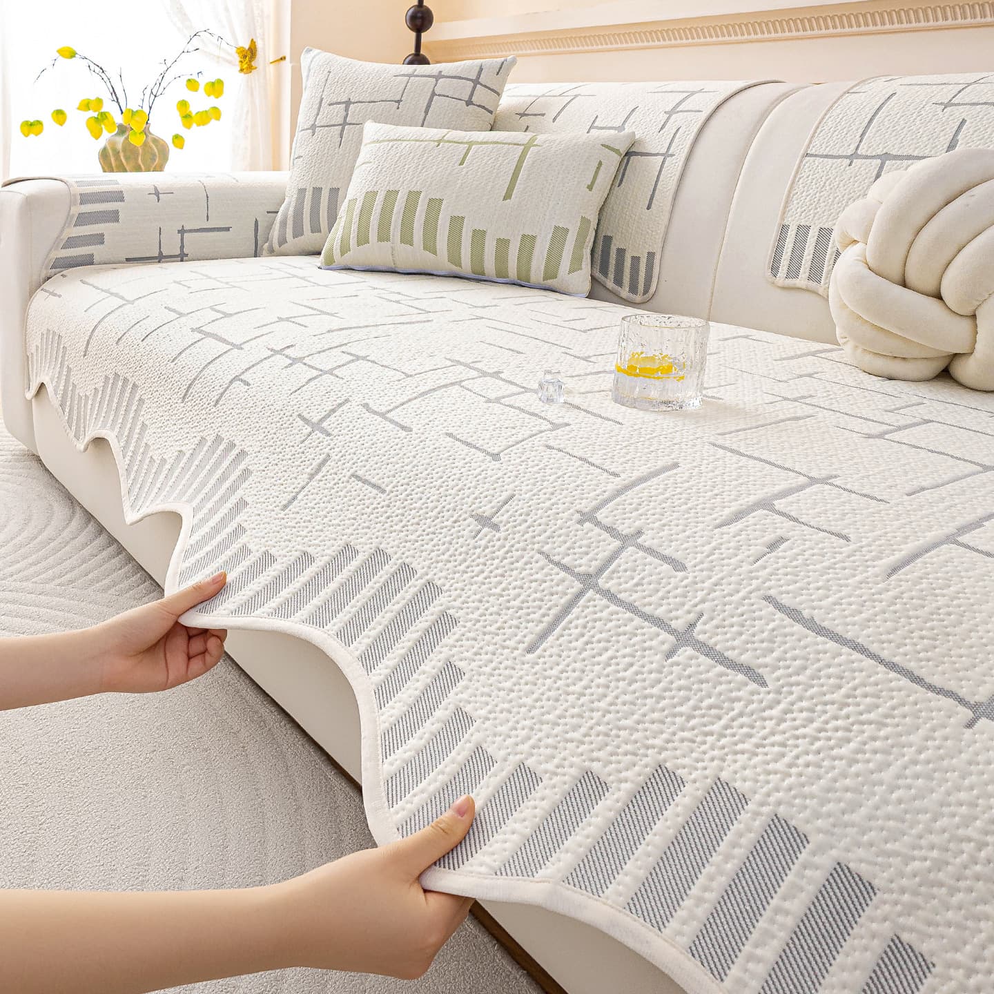 Cooling Ice Silk Irregular Sofa Cushion Summer 2026 New Model Sofa Mat Cushion for Summer Non-Slip Fresh Style Cover Cloth