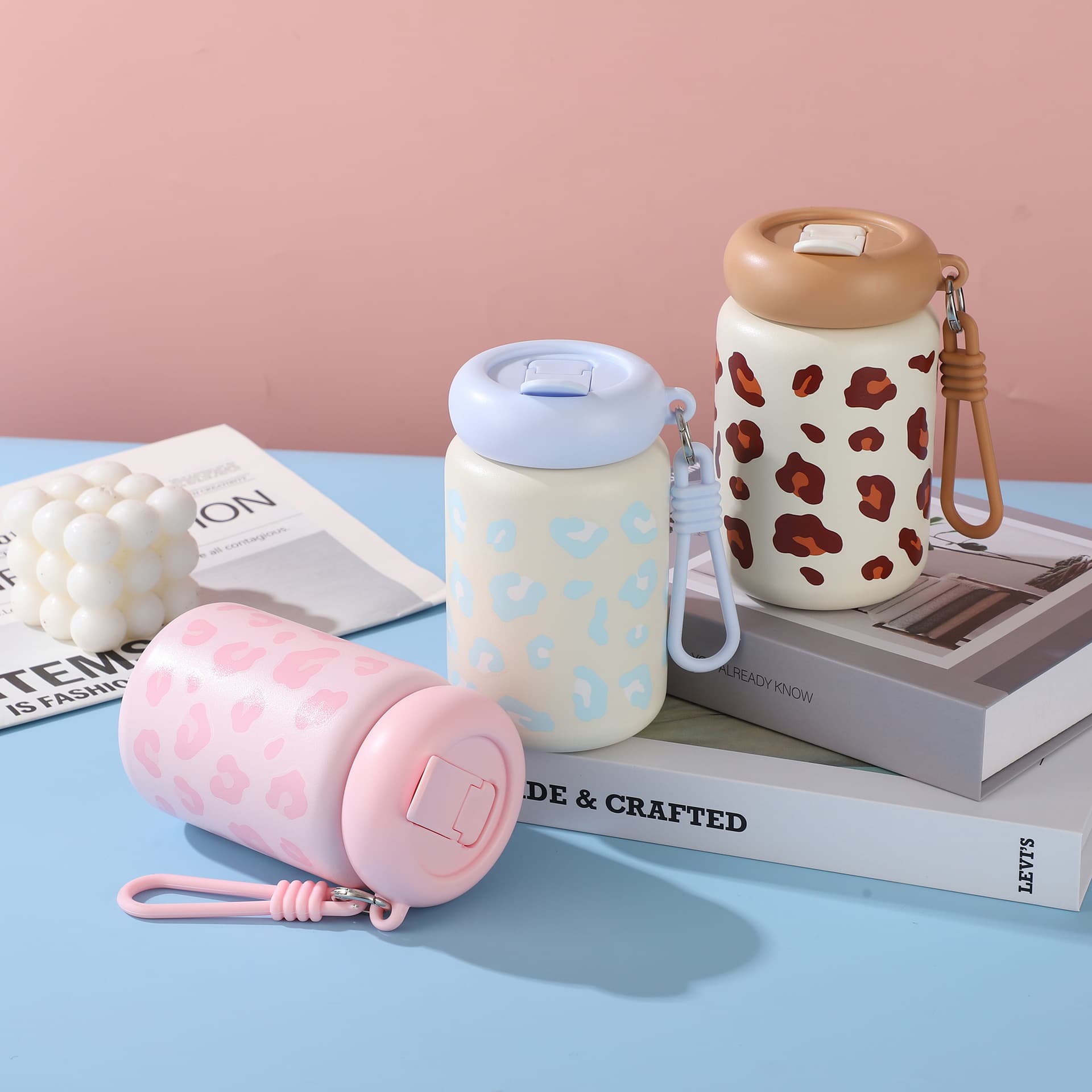 New ins style leopard print portable cup with high appearance value 316 stainless steel insulated cup mini car portable straw cup