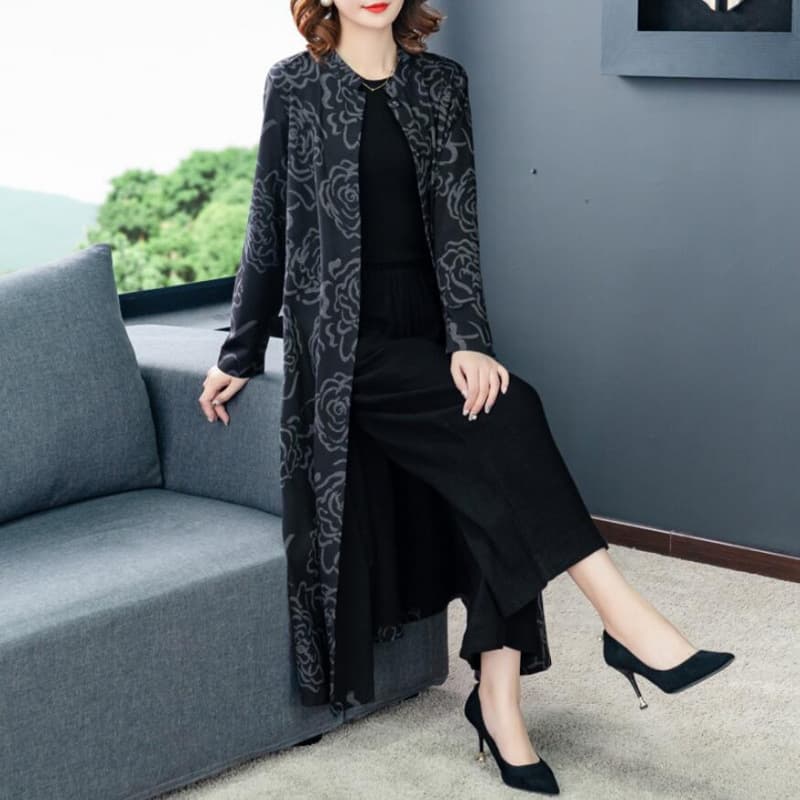 High-Quality Age-Defying Mid-Autumn New Long Over-the-Knee Ethnic Style Plus Size Loose Casual Coat Women's Trench Coat