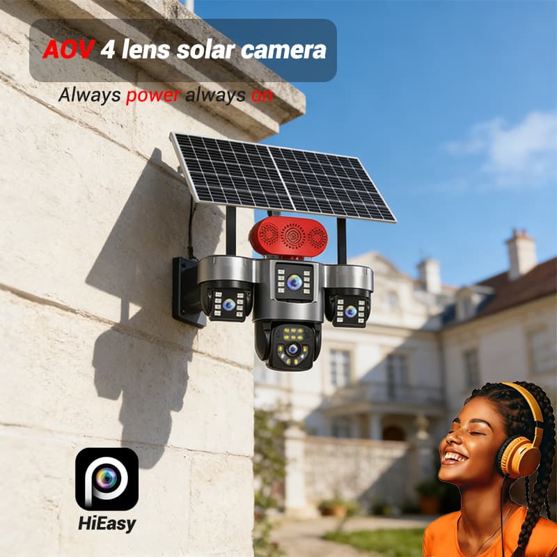 Hieasy Solar 4G Surveillance Camera 4-Lens 4-Screen Remote Camera for Cross-Border Wholesale