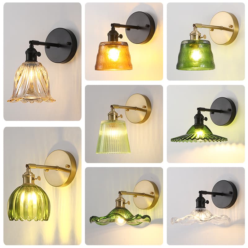 American Retro Colored Wall Light Green Thickened Glass Amber Restaurant Cafe Nordic Bedside Small Wall Light