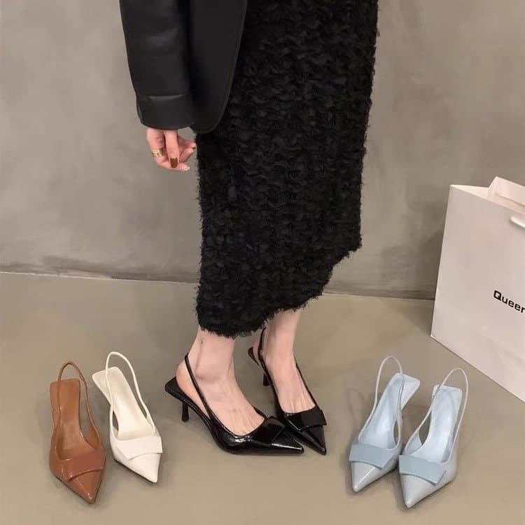 2024 New High-End Feel Satin Pointed Toe High Heels Women's Mule Demi-Pump Sandals Outerwear Black Slim Heel Single Shoes