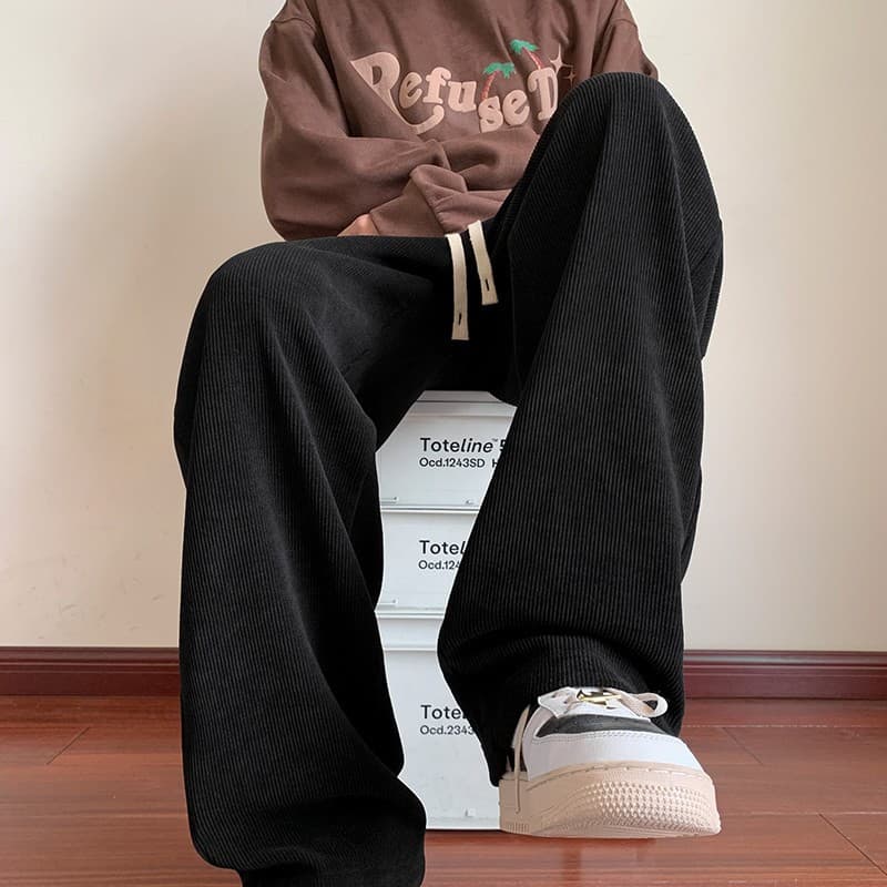 American Corduroy Pants for Men, Spring/Autumn Heavyweight Draped Loose Straight-leg Sweatpants, Trendy Wide-leg Casual Trousers
