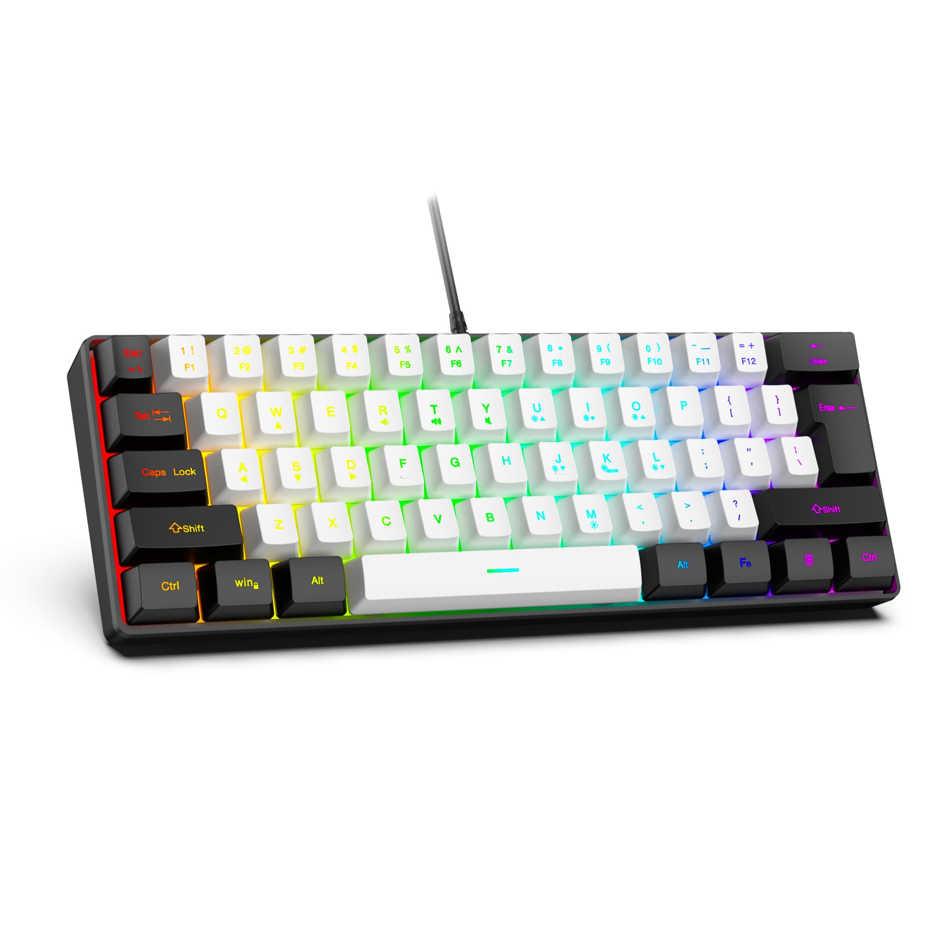 61-Key RGB Gaming Wired Keypad, Colorful MINI Non-Mechanical Contour Cracked Computer Membrane Keyboard