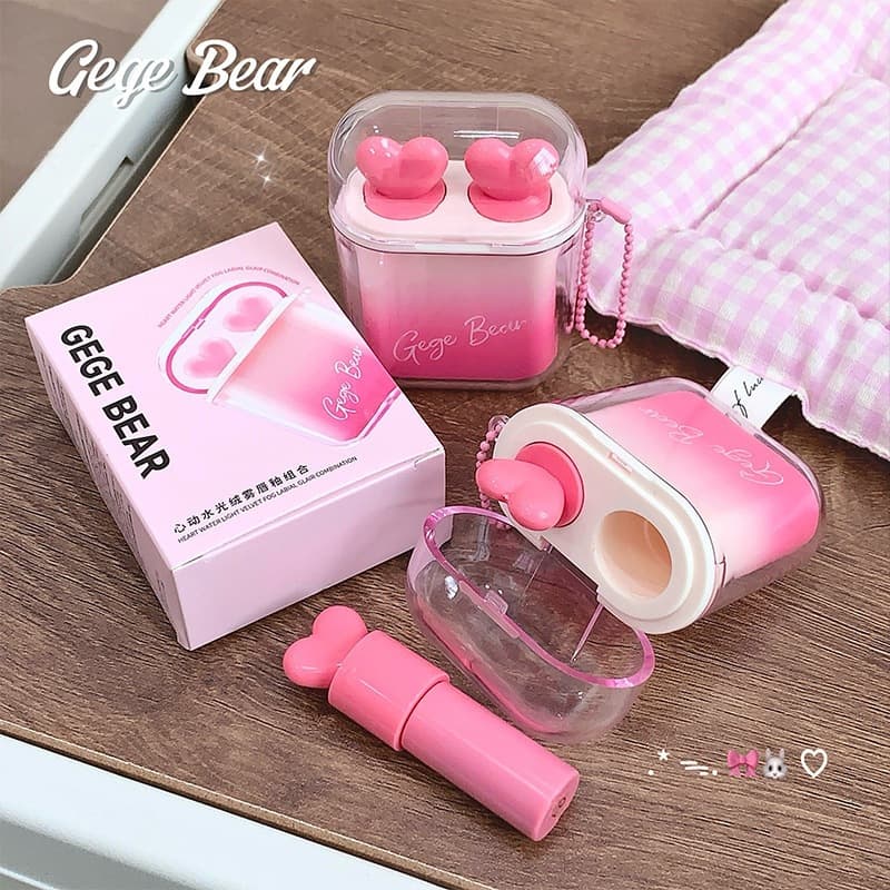 Gegebear Gege Bear's Heart-beating Watery Velvet Mist Lip Glaze Combination Clear and Moisturizing Non-stick Cup Lip Glaze