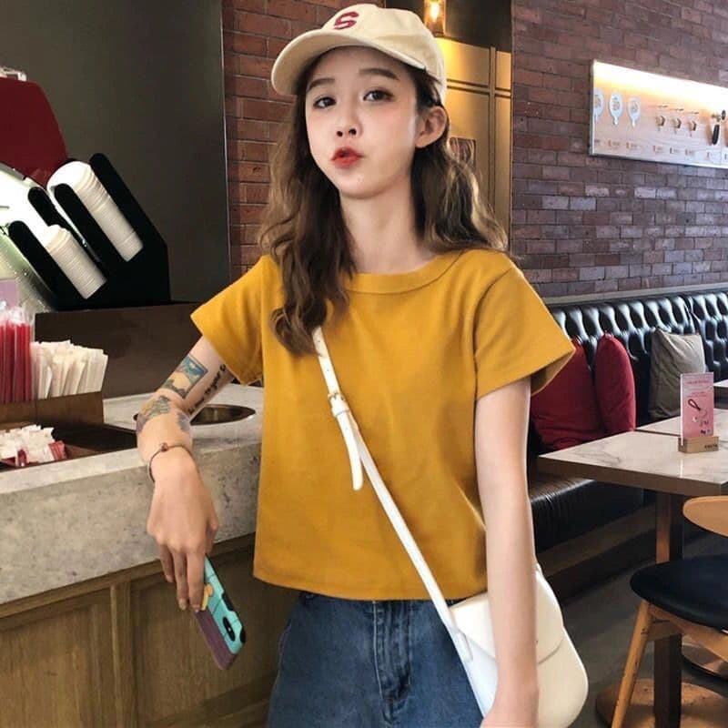 2024 Summer Korean Style Solid Slim Fit Cropped Short Sleeve T-Shirt for Women, Inner Layer Top, Fashionable