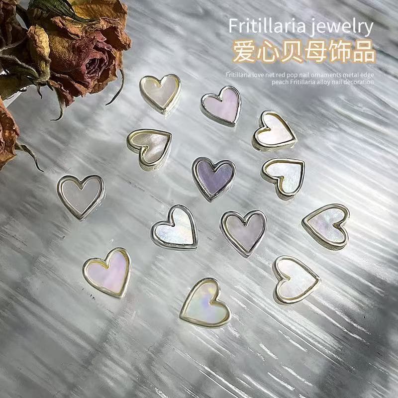 Fritillaria love internet celebrity popular nail art jewelry metal edging peach heart shell stone alloy nail accessories wholesale