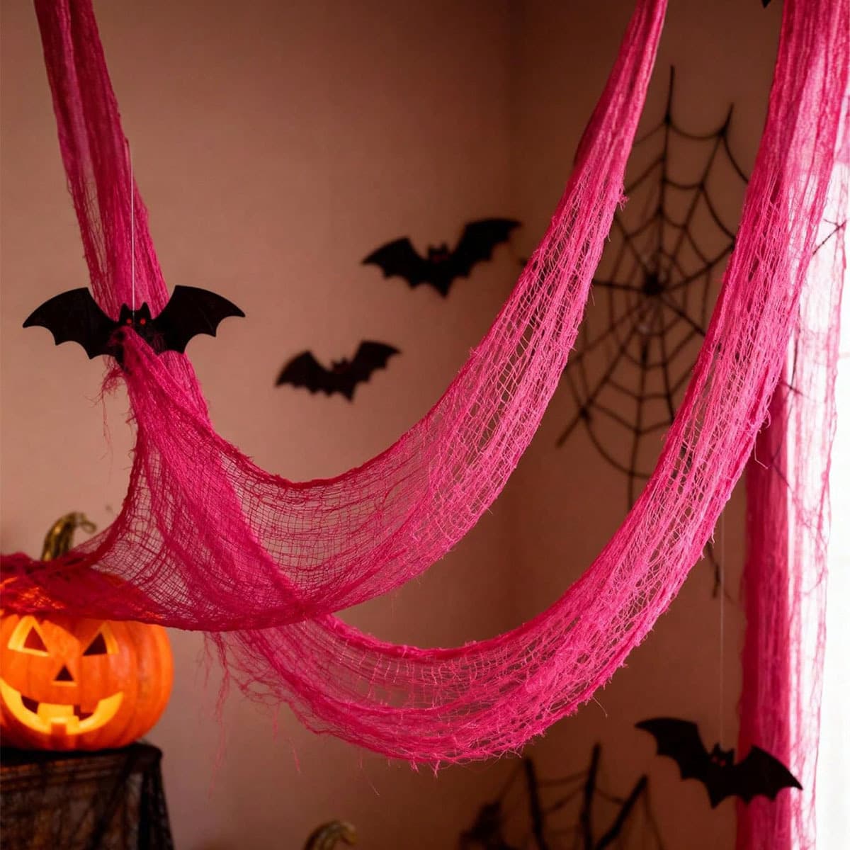Halloween Mesh Pink Decoration Halloween Party Mesh Haunted House Haunted Festival Party Decoration Hanging Mesh Door Curtain
