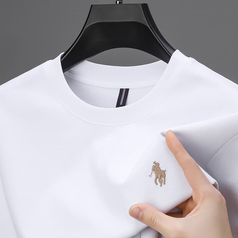 Heavyweight 100% Cotton Summer Men's Short Sleeve T-Shirt, Loose Round Neck Embroidered Paul Brand Polo Shirt, All Cotton Trendy