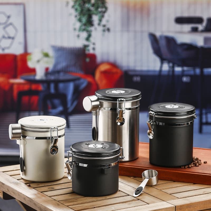 304 Stainless Steel Airtight Canister, Food-Grade Coffee Bean Storage Jar, Milk Powder, Candy Storage Container, Large Size with Spoon