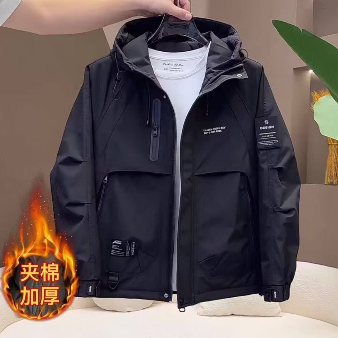Men's Workwear Hooded Padded Jacket 2026 Winter New Arrival Thickened Windproof Cotton Coat Outdoor Jacket Men's Streetwear