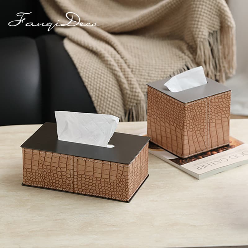 Soft decoration living room coffee table model room paper box European stainless steel paper box leather tissue box bedroom