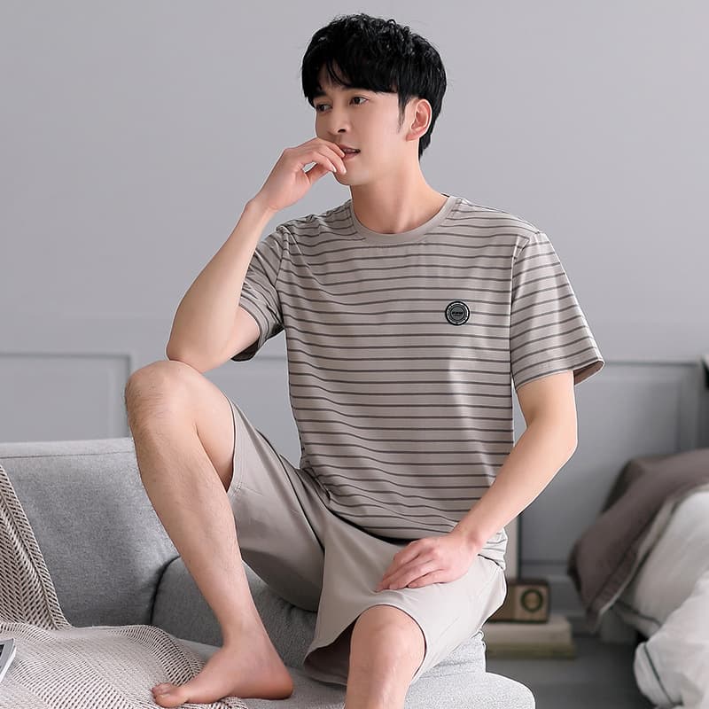 Men's Summer Pajamas Modal Short Sleeve Shorts Striped Plus Size Teen Men's Homewear Set