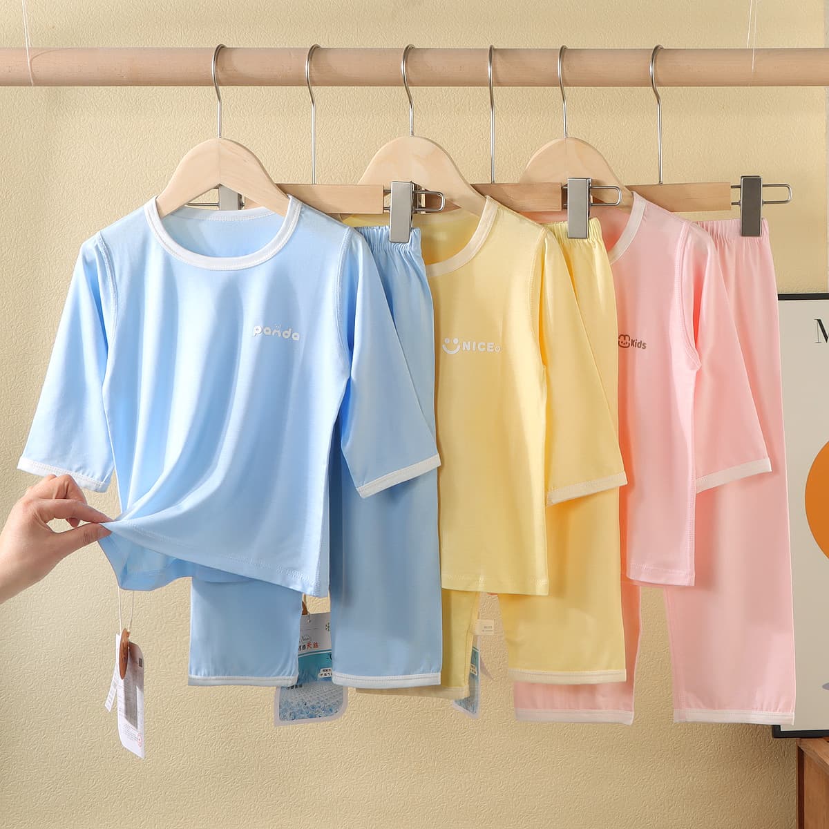 Kids Summer Pajama Set Tencel Modal Boys Thin Loose Homewear Girls Seamless Air Conditioning Wear