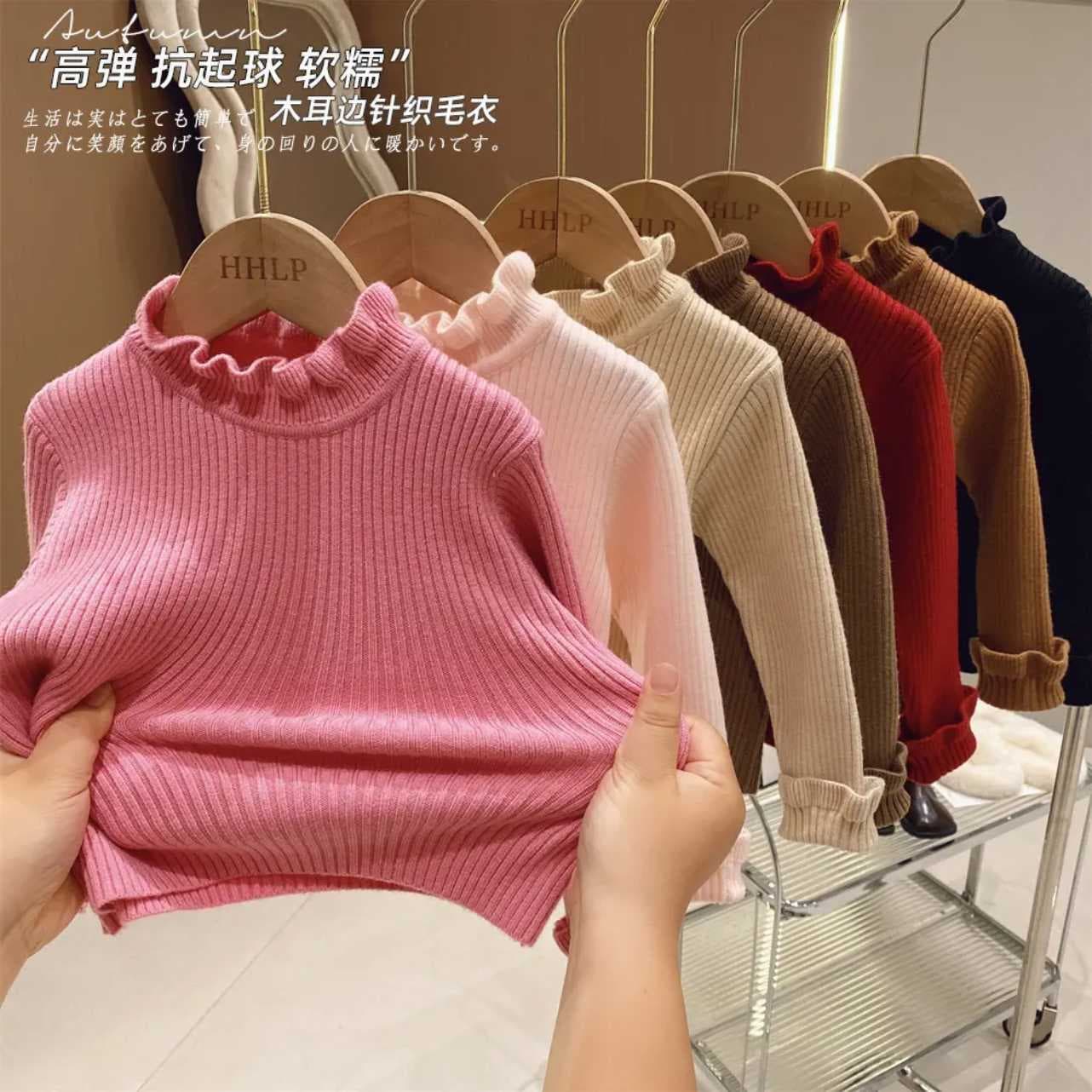 Girls' bottoming sweater autumn and winter new baby sweater foreign style fungus mid-collar Korean style children's inner top